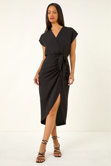 Dusk Black Wrap Tie Detail Dress