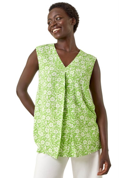 Roman Green Floral V-Neck Vest Top