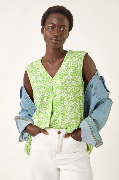 Roman Green Floral V-Neck Vest Top