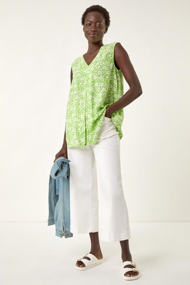 Roman Green Floral V-Neck Vest Top