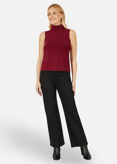 Yumi Burgundy Knitted Roll Neck Sleeveless Jumper