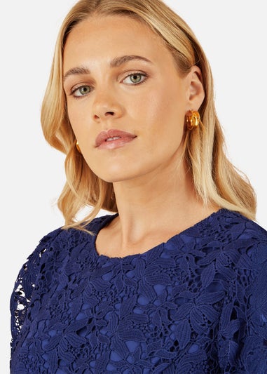 Yumi Navy Lace Midi Skater Dress