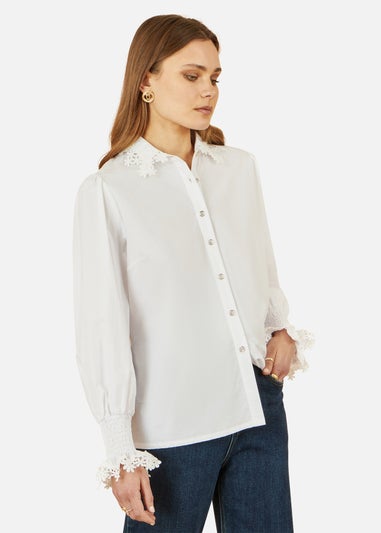 Yumi  White Lace Trim Shirt