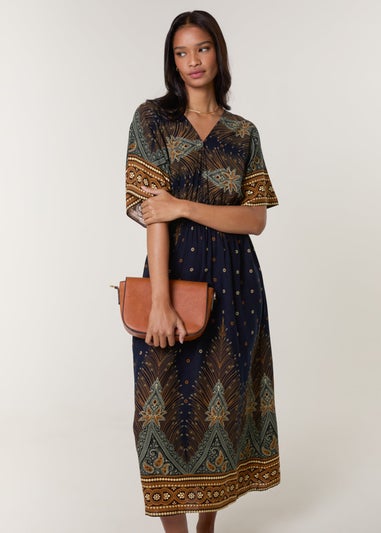 Blue Vanilla Navy Peacock Print Dress