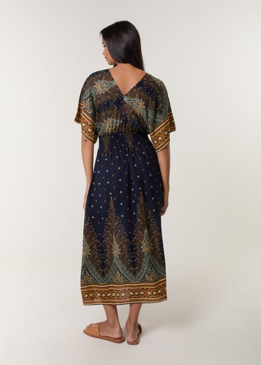 Blue Vanilla Navy Peacock Print Dress