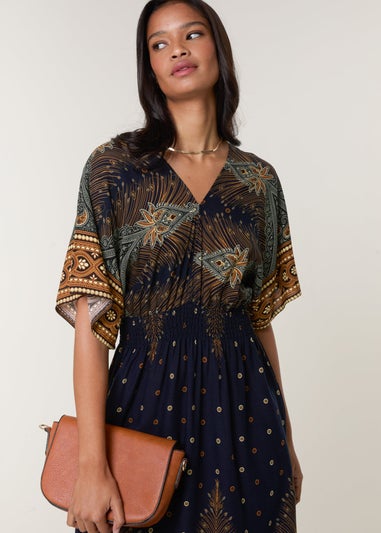 Blue Vanilla Navy Peacock Print Dress