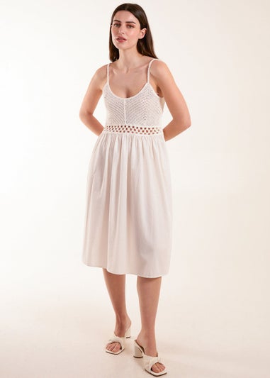 Blue Vanilla White Crochet Strap Midi Cami Dress