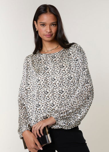Blue Vanilla Black Leopard Print Elasticated Hem Blouse