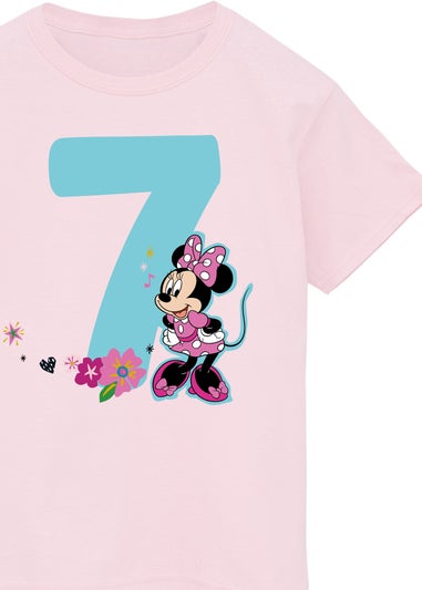 Disney Minnie Mouse 7th Birthday Girls Pink Graphic T-Shirt (7-11 Years)