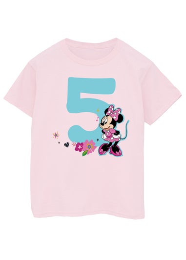 Disney Minnie Mouse 5th Birthday Girls Pink Graphic T-Shirt (5-8 Years)