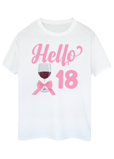Brands In Birthday Hello 18 Boyfriend Fit Women's White Graphic Boyfriend Fit T-Shirt