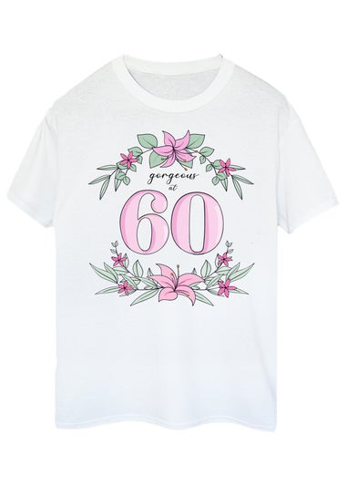 Brands In Birthday Gorgeous At 60 Boyfriend Fit Women's White Graphic Boyfriend Fit T-Shirt