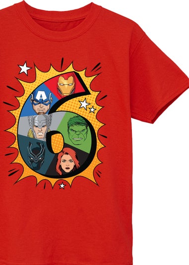 Marvel Characters 6th Birthday Boys Red Graphic T-Shirt (5-8 Years)