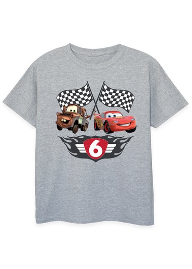 Disney Cars 6th Birthday Boys Grey Graphic T-Shirt (5-8 Years)