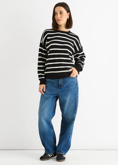 Gini London Black Stripe Chunky Knit Oversized Jumper