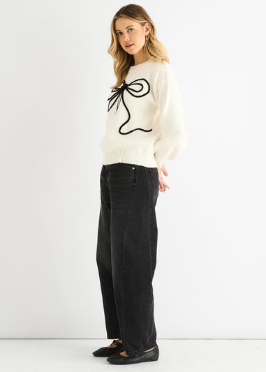Gini London Clear Contrast Bow pattern oversized Jumper