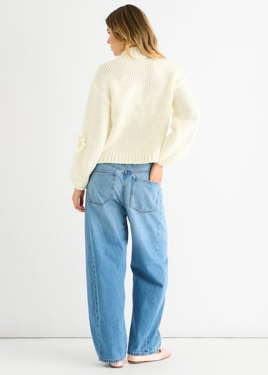 Gini London Clear Heart Bubble Chunky Knit High Neck Jumper