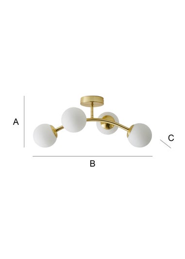 ValueLights Jas Gold Semi-Flush Light with White Globe Shade (20cm x 22cm x 48cm)