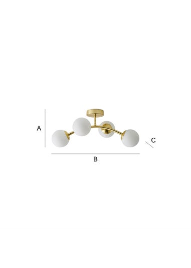 ValueLights Jas Gold Semi-Flush Light with White Globe Shade (20cm x 22cm x 48cm)