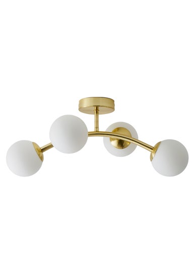 ValueLights Jas Gold Semi-Flush Light with White Globe Shade (20cm x 22cm x 48cm)