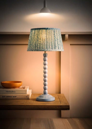 ValueLights Powder Blue Bobbin Table Lamp with Leaf Pleated Lampshade
