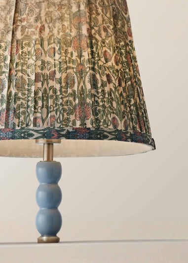 ValueLights Powder Blue Bobbin Table Lamp with Floral Pleated Lampshade