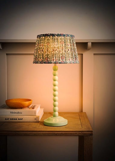 ValueLights Sage Green Bobbin Table Lamp with Floral Pleated Lampshade