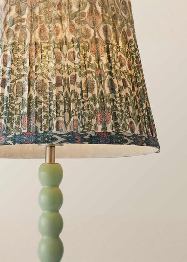 ValueLights Sage Green Bobbin Table Lamp with Floral Pleated Lampshade