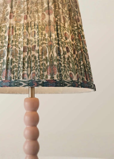 ValueLights Rose Pink Bobbin Table Lamp with Floral Pleated Lampshade