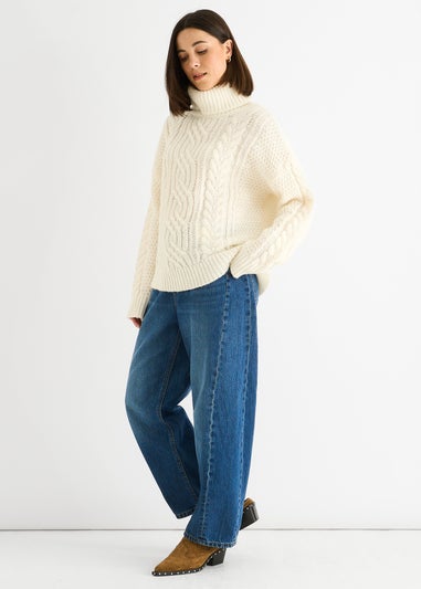Gini London Cream Cable Knit High Neck Knit Jumper