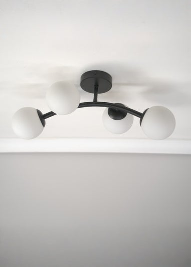 ValueLights Jas Black Semi-Flush Light with White Globe Shade (20cm x 22cm x 48cm)
