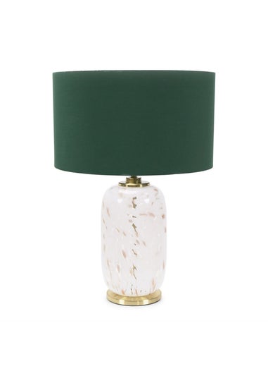 ValueLights India Confetti Glass Table Lamp with Forest Green Lampshade