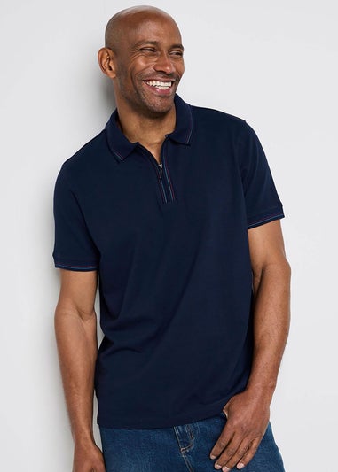 Cotton Traders Navy Help For Heros Short Sleeve Zip Neck Polo Shirt