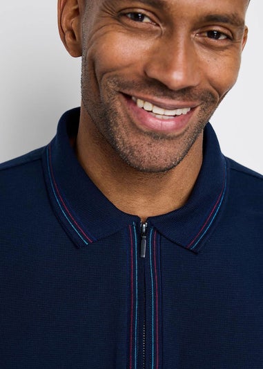 Cotton Traders Navy Help For Heros Short Sleeve Zip Neck Polo Shirt