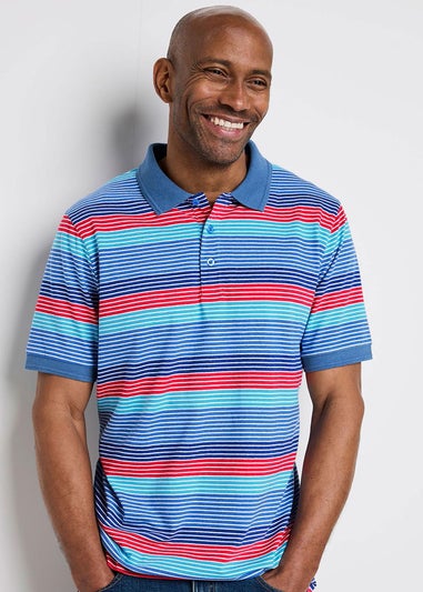 Cotton Traders Blue Marl Help For Heroes Short Sleeve Stripe Polo Shirt