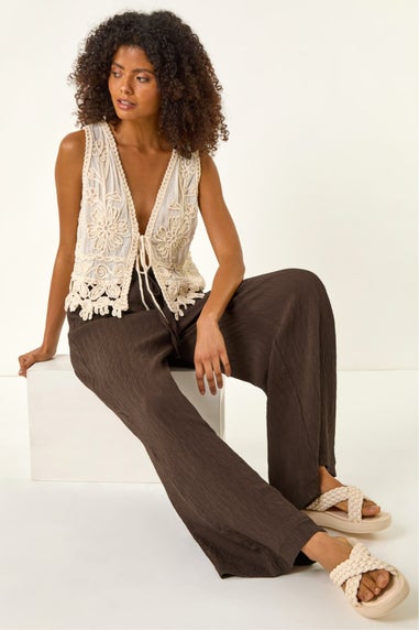 Dusk Brown Textured Elastic Waist Trousers