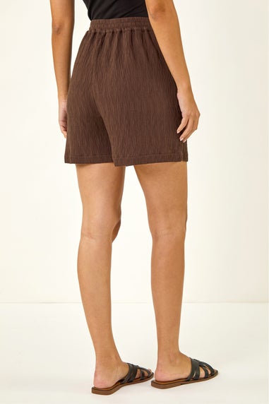 Dusk Brown Textured Elastic Waist Woven Shorts