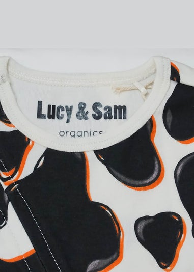 Lucy & Sam Black Cow Zip Babygrow (0 to 24 Months)