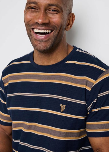 Cotton Traders Navy Guinness Short Sleeve Textured Stripe T-Shirt