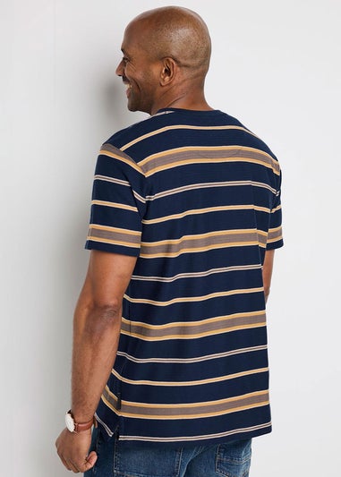 Cotton Traders Navy Guinness Short Sleeve Textured Stripe T-Shirt