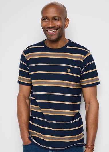 Cotton Traders Navy Guinness Short Sleeve Textured Stripe T-Shirt