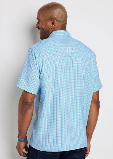 Cotton Traders Steel Blue Signature Short Sleeve Soft Touch Check Shirt