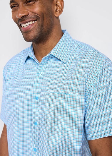 Cotton Traders Steel Blue Signature Short Sleeve Soft Touch Check Shirt