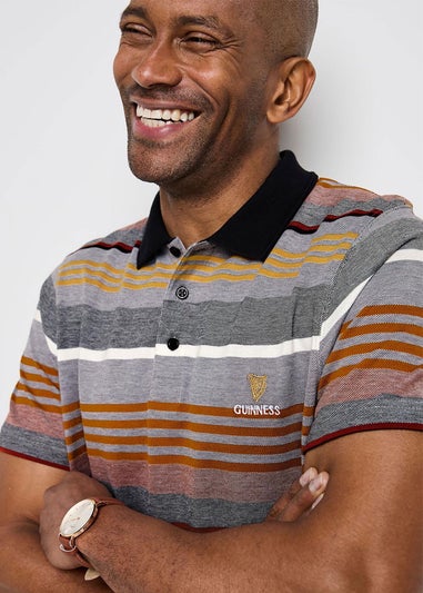 Cotton Traders Black Guinness Short Sleeve Variated Stripe Polo Shirt