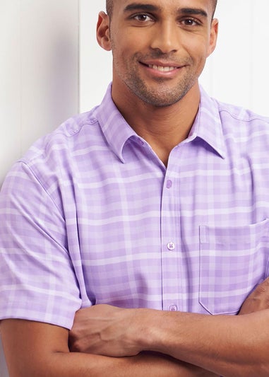 Cotton Traders Pastel Lilac Short Sleeve Classic Soft Touch Patterned Shirt