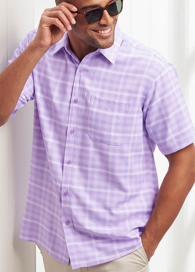 Cotton Traders Pastel Lilac Short Sleeve Classic Soft Touch Patterned Shirt