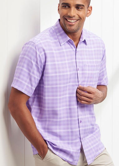 Cotton Traders Pastel Lilac Short Sleeve Classic Soft Touch Patterned Shirt