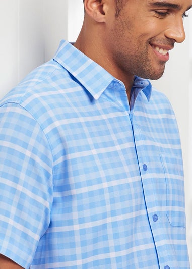 Cotton Traders Blue Frost Short Sleeve Classic Soft Touch Patterned Shirt