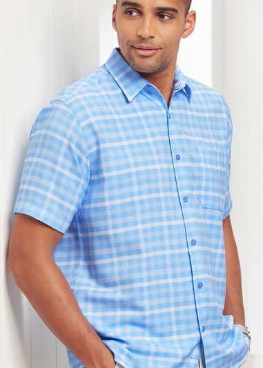 Cotton Traders Blue Frost Short Sleeve Classic Soft Touch Patterned Shirt