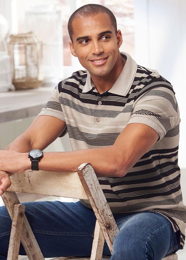 Cotton Traders Sandstone Variated Stripe Polo Shirt